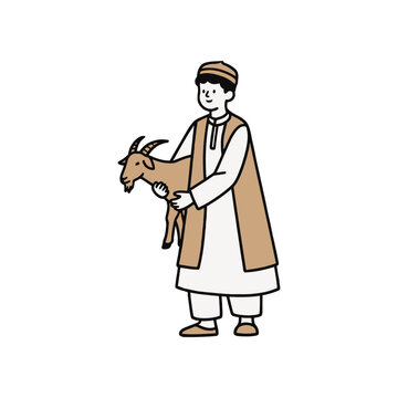 man holding goat, brown and white outfit clip art preview