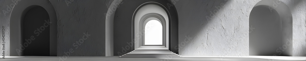 Poster 3d arch frame in soft matte gray with natural light shadows offers modern serene visual ideal sophis