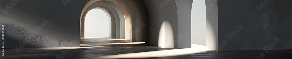 Poster 3d arch frame in soft matte gray with natural light shadows offers modern serene visual ideal sophis