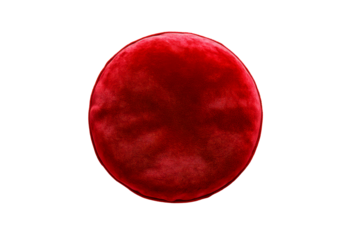 Soft red round cushion with plush texture and elegant design