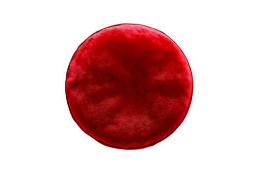 Soft red round cushion with plush texture and elegant design