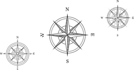 Compass rose vector illustration nautical marine navigation windrose direction guide map design 100 character editable stock vector illustration