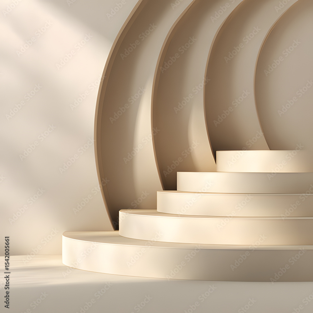 Poster 3d soft beige layers with shadow depth for elegant product display creates a refined and calming vis