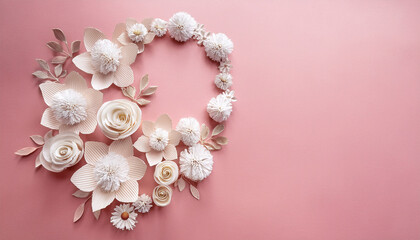 happy women s day decoration concept made from flowers on pink pastel background