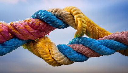 team rope diverse strength connect partnership together teamwork unity communicate support strong diverse network rope team concept integrate braid color background cooperation empower power