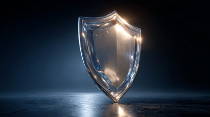 Transparent glass protection shield with glow effect. Safeguard sign. Security concept. Vector illustration