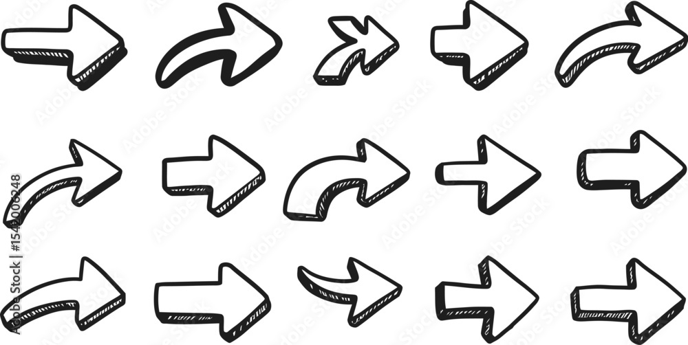 Poster arrow doodle set vector illustration hand drawn sketch style arrows direction pointer navigation 100