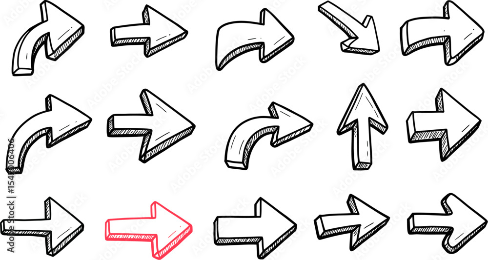 Poster arrow vector set direction sign sketch drawing illustration graphic element design collection style 