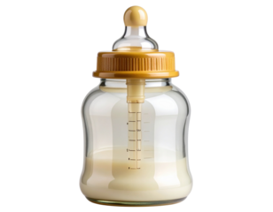 Antique Baby Feeding Bottle with Curved Neck and Glass Dropper, isolated on transparent background.