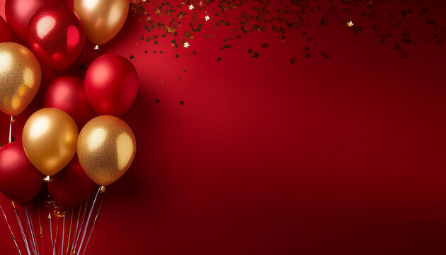 celebration party banner background with red gold balloons carnival festival or birthday balloon red background red celebration background template