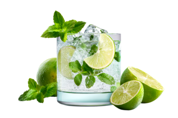 Refreshing mint lime beverage with mint leaves in a glass