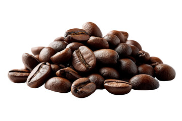 Naklejka premium Freshly roasted coffee beans piled up against a transparent background