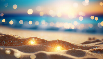 enchanting summer beach sands glisten under magical ethereal bokeh lights