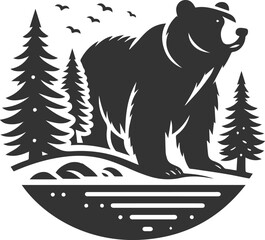 Black silhouette illustration of a polar bear vector drawing