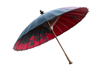 Red and black patterned umbrella on clear background