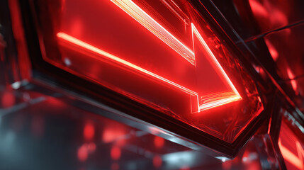 Abstract red neon arrow light glow background. Futuristic cyber laser line motion banner for casino. Dynamic techno perspective beam 3d graphic design. Cool party power and energy boost led tunnel