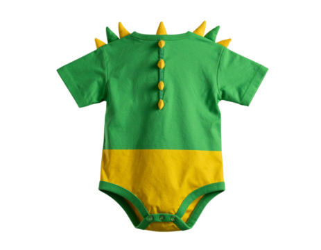Fantasy Dragon Baby Onesie with Spikes and Tail, isolated on transparent background.