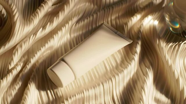 Blank White Tube on Textured Beige Fabric in Studio Shot with Shiny Light