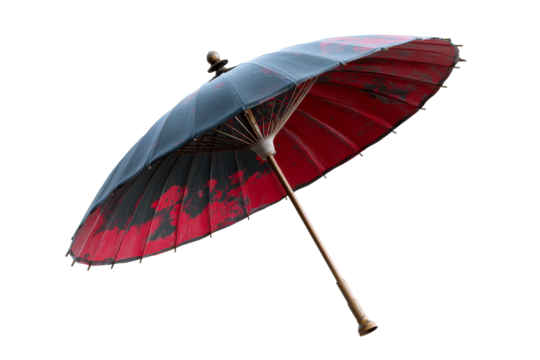 Red and black patterned umbrella on clear background