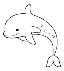 A line art drawing depicts a dolphin facing left with three spots