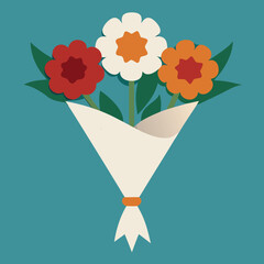 Minimalist bouquet of colorful flowers wrapped in paper design for various projects
