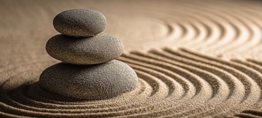 The serene stone arrangement creating a tranquil atmosphere in the sand.