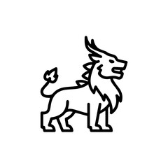 A minimalist line drawing of a Kirin a mythical East Asian creature with a lionlike body and dragonlike features