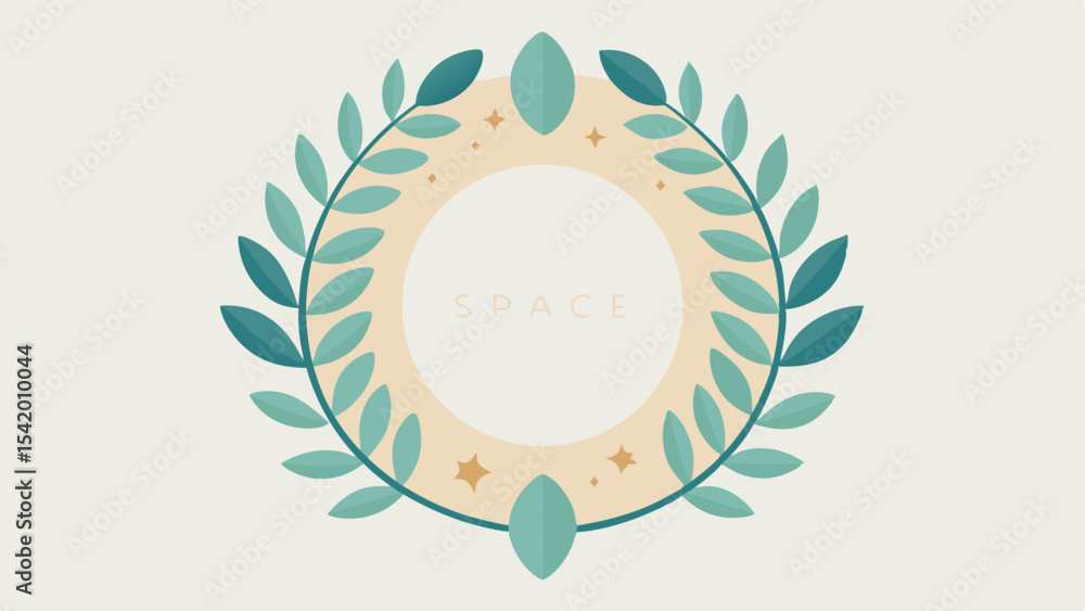 Poster minimalist leaf wreath circle frame with space text ideal for design projects