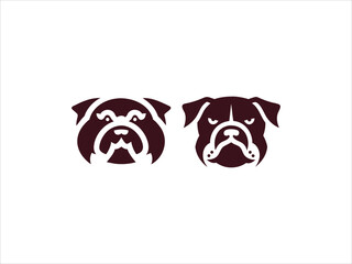 Two Dark Maroon Bulldog Breed Dog Head Vector Illustrations Side by Side White Background dogs heads