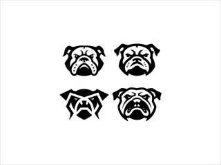 Four Black and White Bulldog Head Vector Illustrations Angry Expressions Mascot Designs faces