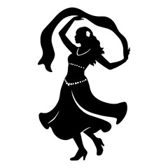 Silhouette woman dancing belly dance vector illustration oriental dancer black and white design art graphic