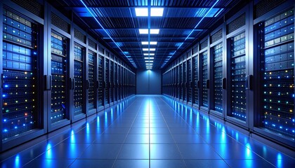 Industrial-Grade Server Room Featuring Backup Power Units, Precision Cooling Systems, Server Racks, Exposed Power Cables, and Ventilation Infrastructure