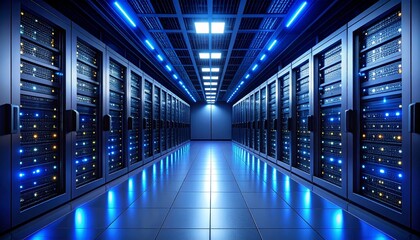 Industrial-Grade Server Room Featuring Backup Power Units, Precision Cooling Systems, Server Racks, Exposed Power Cables, and Ventilation Infrastructure