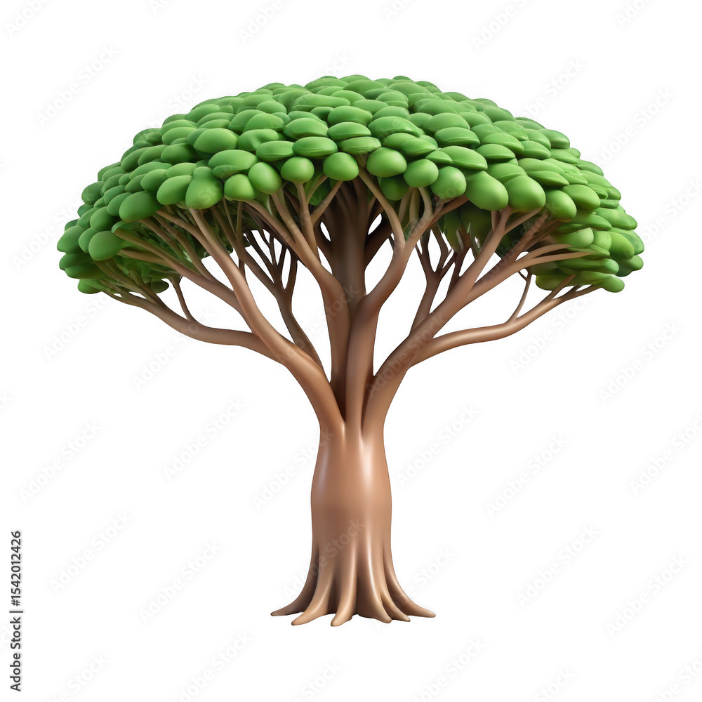 Poster cartoon tree 3d render isolated on transparent background