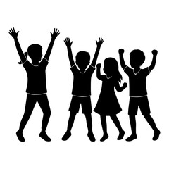 Silhouette of happy children celebrating success in group vector illustration design element art graphic