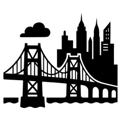 Cityscape silhouette vector art of bridge and buildings for graphic design and illustration projects