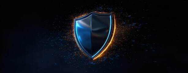 The glowing shield emblem representing strength and security in digital design.