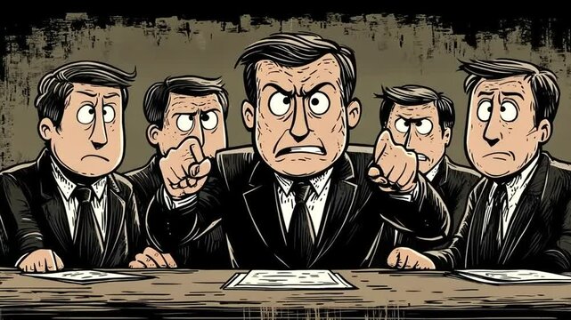 Angry men point fingers accusingly