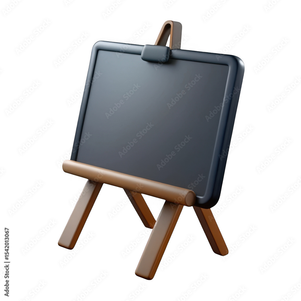 Poster 3d render of a small blackboard easel isolated on transparent background