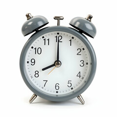 Gray Alarm Clock Showing Eight O'clock Isolated on White