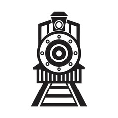 Black and White Vintage Train Locomotive Icon on White Background © fazlay907
