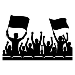Crowd silhouette cheering with flags vector illustration for sports event or political rally design