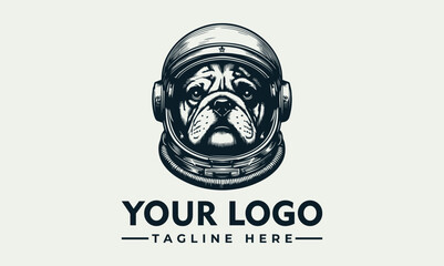 A bulldog's head, wearing an astronaut helmet, forms a logo design.