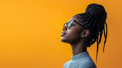 Girl with braided hair standing tall, academic inspiration layout