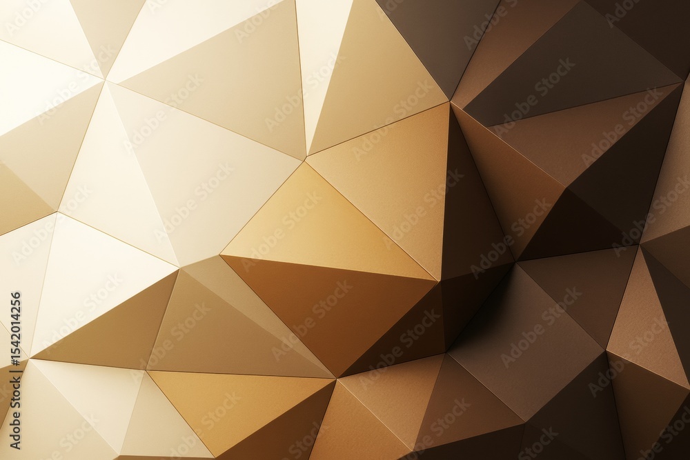 Poster Abstract geometric background with gold and brown triangular polygon shapes forming a faceted surface pattern in a creative light composition.