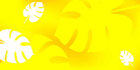 "Hello Summer" concept design with abstract illustrations on a background of exotic forest leaves, yellow designs, as well as summer backgrounds and banners.