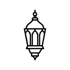 Black Line Art Illustration of an Islamic Hanging Lantern with Intricate Design and Pointed Base Handmade Mawlid