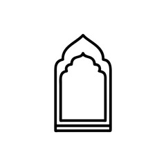 Islamic Architecture Design Element Black Line Art Handmade Mawlid Arch Window Frame Outline Illustration