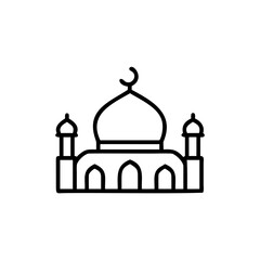 Black Line Art Icon of a Mosque with a Crescent Moon on Top Depicting Islamic Architecture Handmade Mawlid