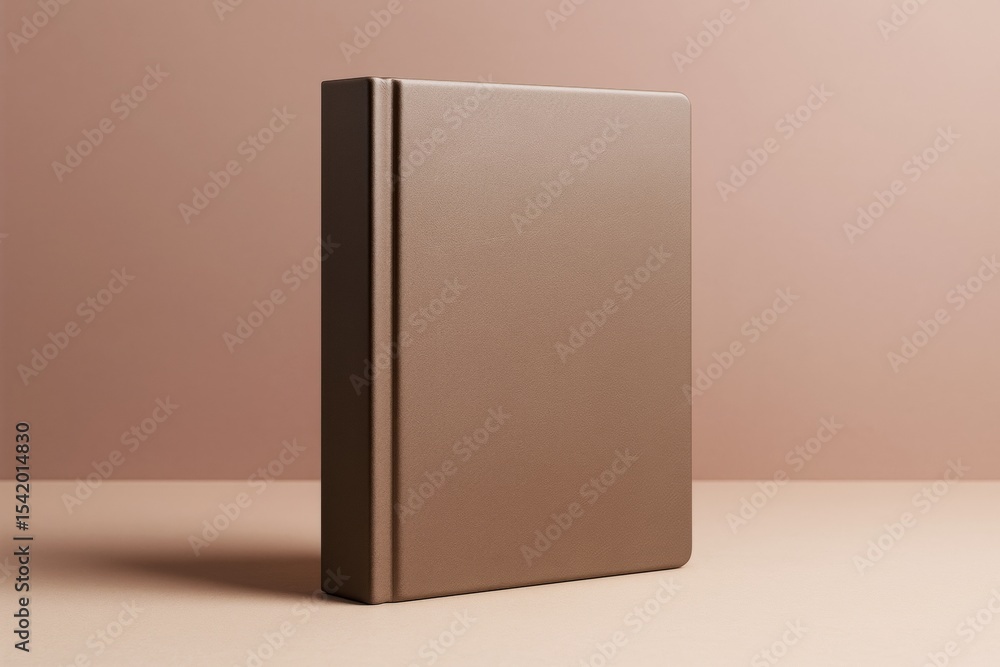 Poster minimalistic brown book mockup standing on beige surface with soft shadows and blank cover for brand